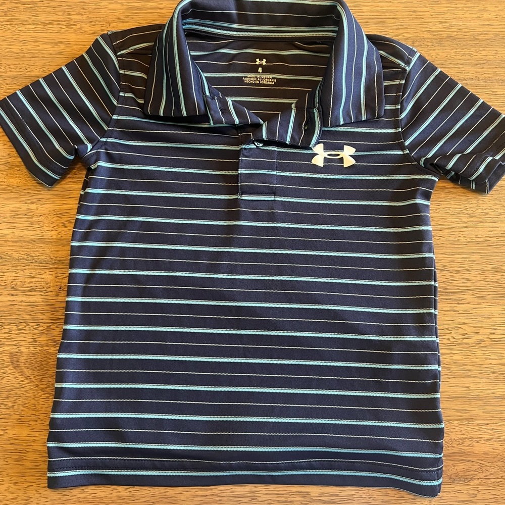 Under Armour Kids Polo - Navy with Light Blue Stripes